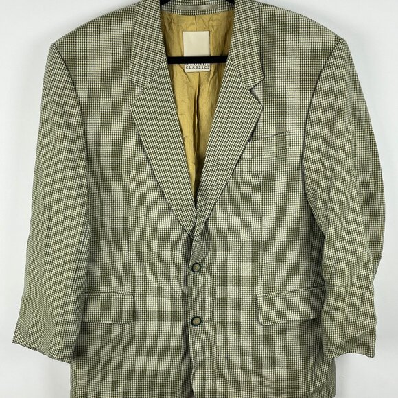 Stones Classics Blazer Jacket Size 42 Beige Green Houndstooth 2 Button Single Br - Picture 1 of 9